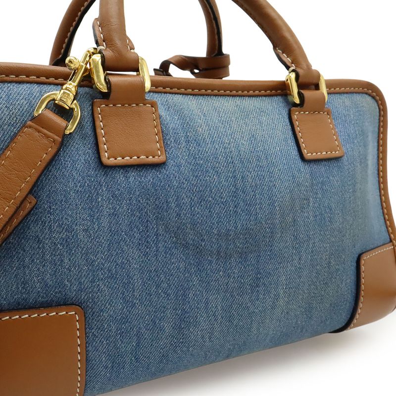 Loewe Amazona 23 Anagram Mini Boston 2-Way Shoulder Bag Denim Leather Blue Brown