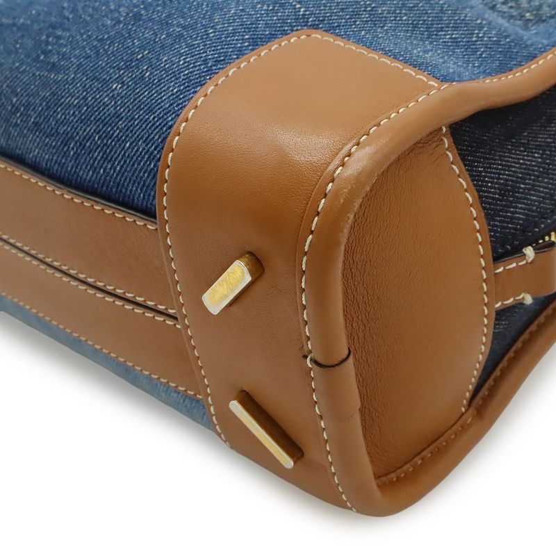 Loewe Amazona 23 Anagram Mini Boston 2-Way Shoulder Bag Denim Leather Blue Brown