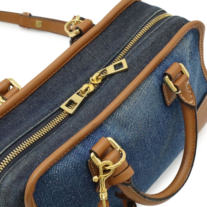 Loewe Amazona 23 Anagram Mini Boston 2-Way Shoulder Bag Denim Leather Blue Brown
