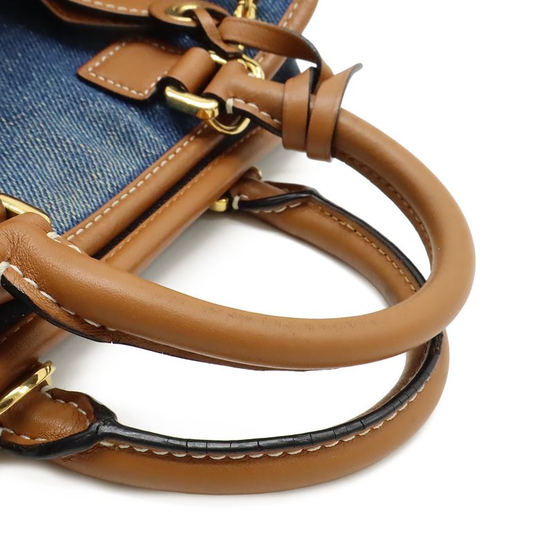 Loewe Amazona 23 Anagram Mini Boston 2-Way Shoulder Bag Denim Leather Blue Brown