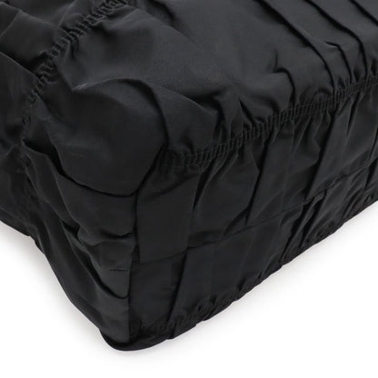 Prada Gathered Tote Large Handbag Nylon Leather Nero Black Silver Hardw