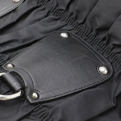 Prada Gathered Tote Large Handbag Nylon Leather Nero Black Silver Hardw