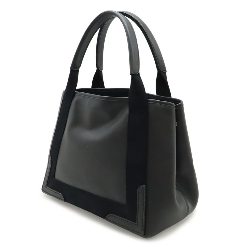 Balenciaga Navy Cabas S Tote Perforated Logo Leather Black