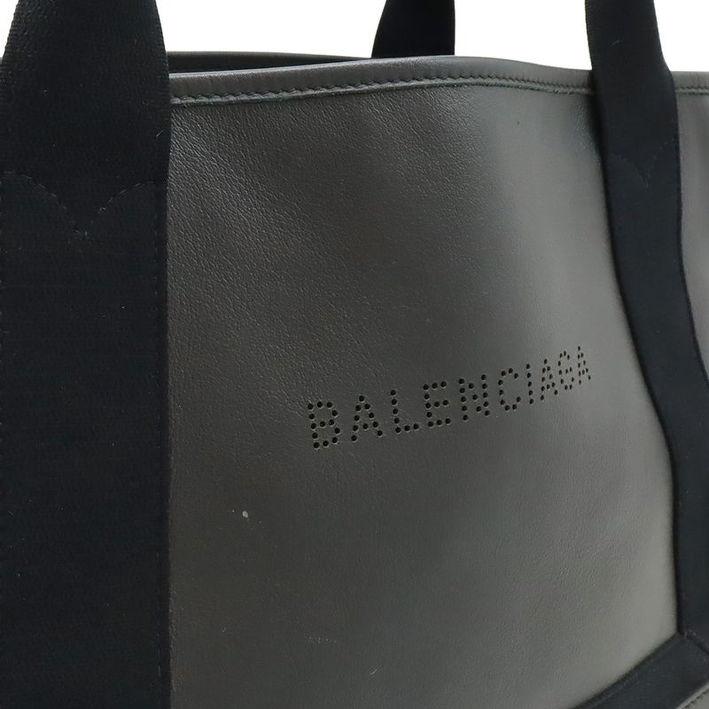 Balenciaga Navy Cabas S Tote Perforated Logo Leather Black
