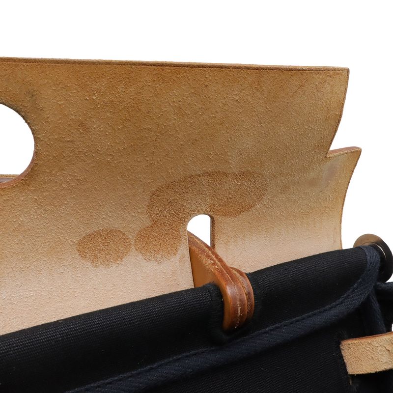 Hermes Herbag PM 2-Way Shoulder Bag Toile Officier GM Black Beige