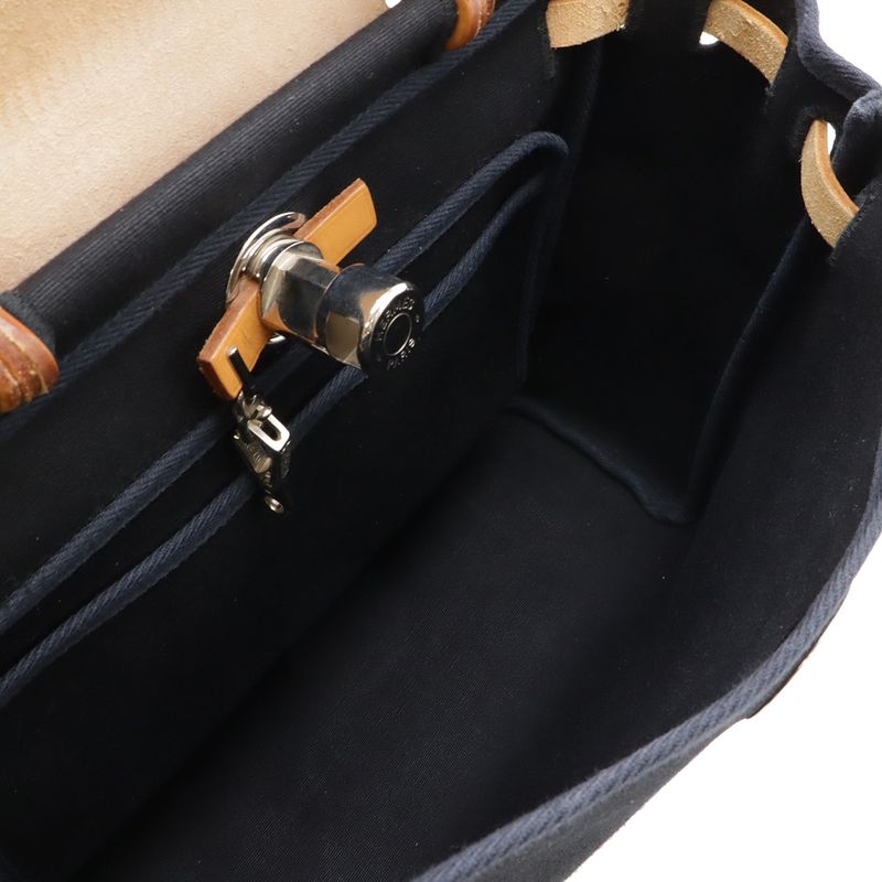Hermes Herbag PM 2-Way Shoulder Bag Toile Officier GM Black Beige