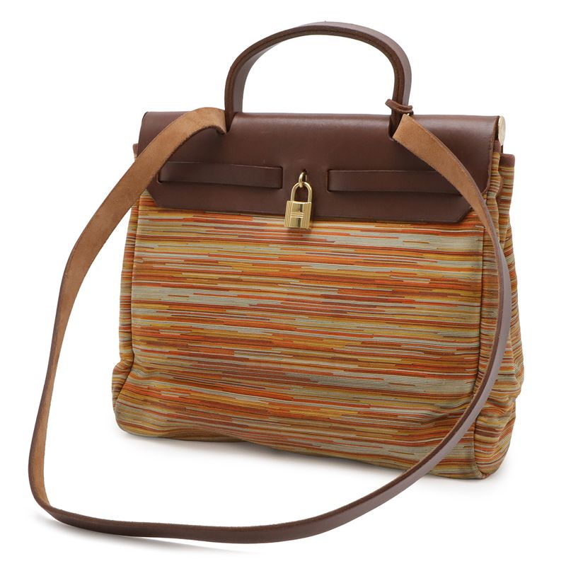 Hermes Herbag a Dos PM Shoulder Bag 2-Way Vache Leather Havana Orange Multicolor