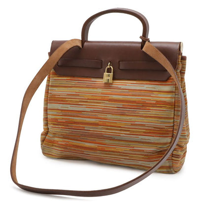 Hermes Herbag a Dos PM Shoulder Bag 2-Way Vache Leather Havana Orange Multicolor
