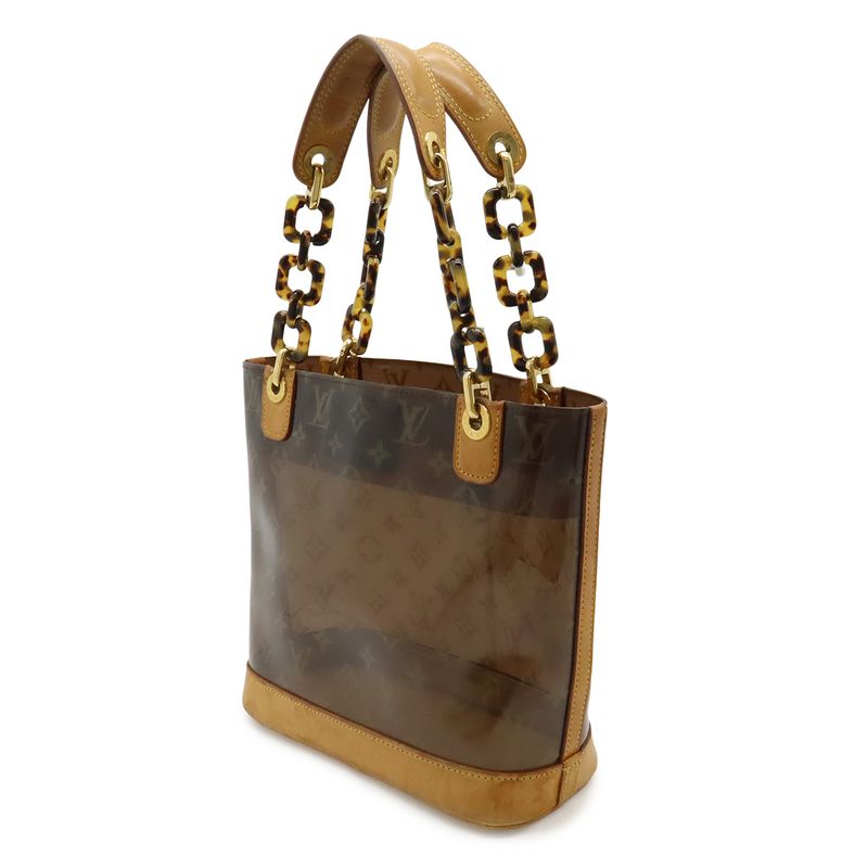 Louis Vuitton Monogram Vinyl Cover Amble PM Tote Shoulder Plastic Chain Clear Brown