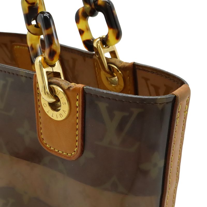 Louis Vuitton Monogram Vinyl Cover Amble PM Tote Shoulder Plastic Chain Clear Brown