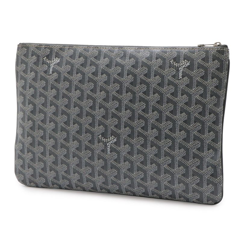 Goyard Sena MM Clutch Leather Gray White Silver Graywhite