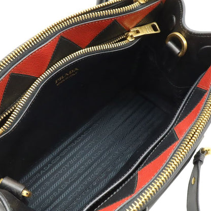 Prada Paradigm 2-Way Shoulder Bag Saffiano Leather Nero Black Fuoco Red