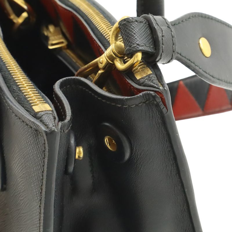 Prada Paradigm 2-Way Shoulder Bag Saffiano Leather Nero Black Fuoco Red