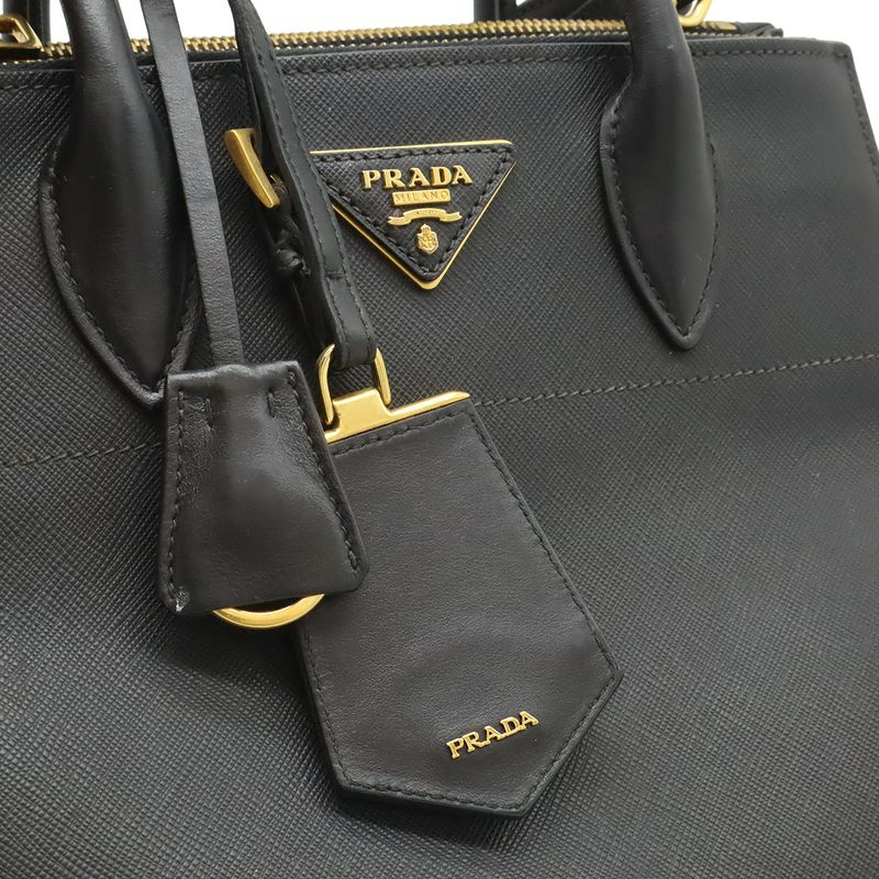 Prada Paradigm 2-Way Shoulder Bag Saffiano Leather Nero Black Fuoco Red