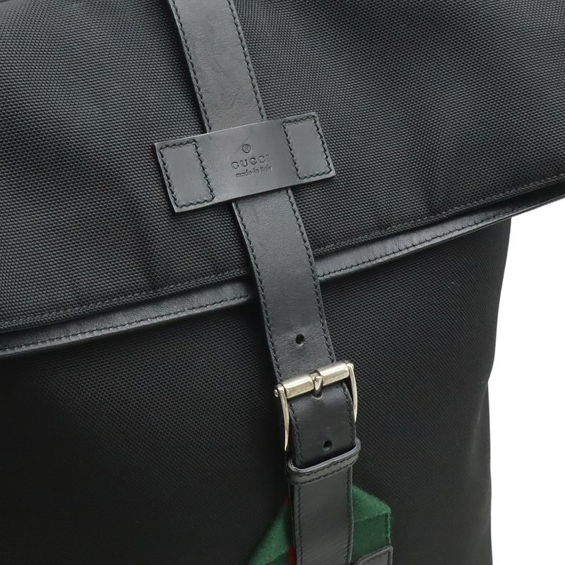 Gucci Band Techno Canvas Webline Sherry Backpack Leather Black Green Red