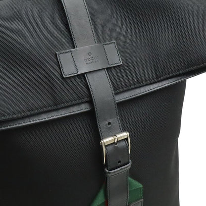 Gucci Band Techno Canvas Webline Sherry Backpack Leather Black Green Red