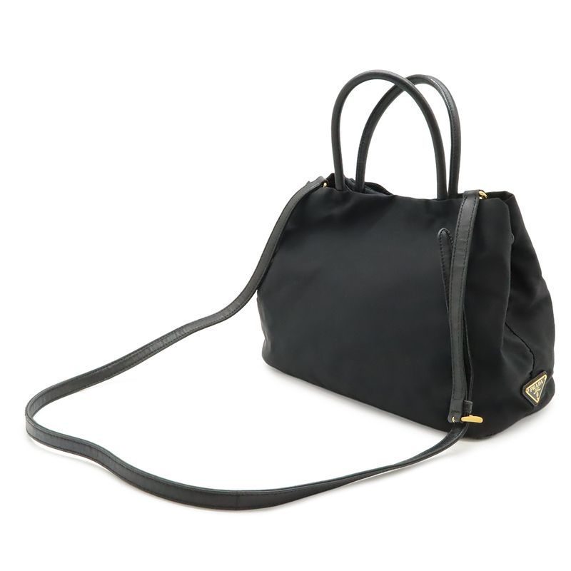 Prada Logo Jacquard Ribbon 2-Way Shoulder Bag Nylon Nero Black Gold