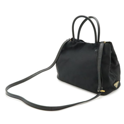 Prada Logo Jacquard Ribbon 2-Way Shoulder Bag Nylon Nero Black Gold