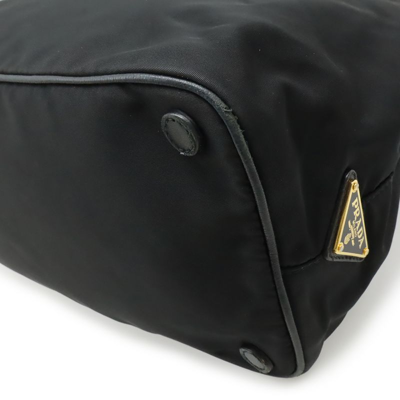 Prada Logo Jacquard Ribbon 2-Way Shoulder Bag Nylon Nero Black Gold