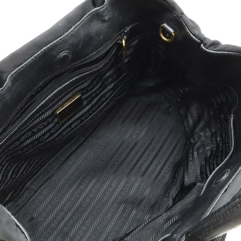 Prada Logo Jacquard Ribbon 2-Way Shoulder Bag Nylon Nero Black Gold