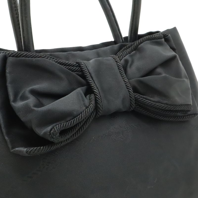 Prada Logo Jacquard Ribbon 2-Way Shoulder Bag Nylon Nero Black Gold