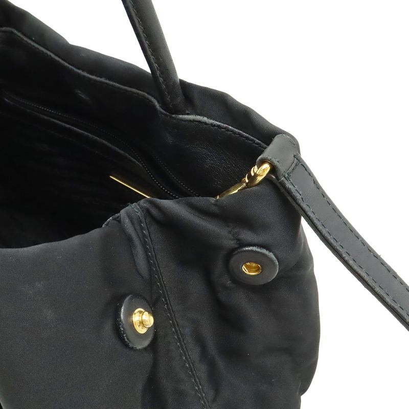 Prada Logo Jacquard Ribbon 2-Way Shoulder Bag Nylon Nero Black Gold