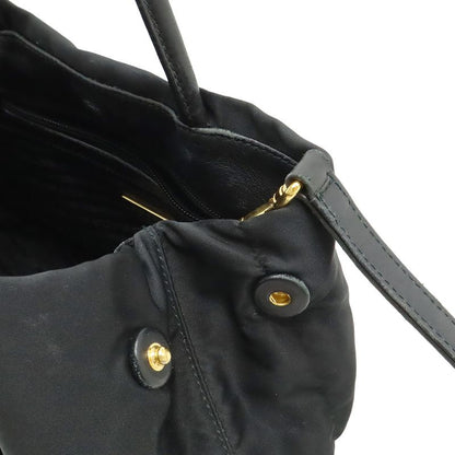 Prada Logo Jacquard Ribbon 2-Way Shoulder Bag Nylon Nero Black Gold