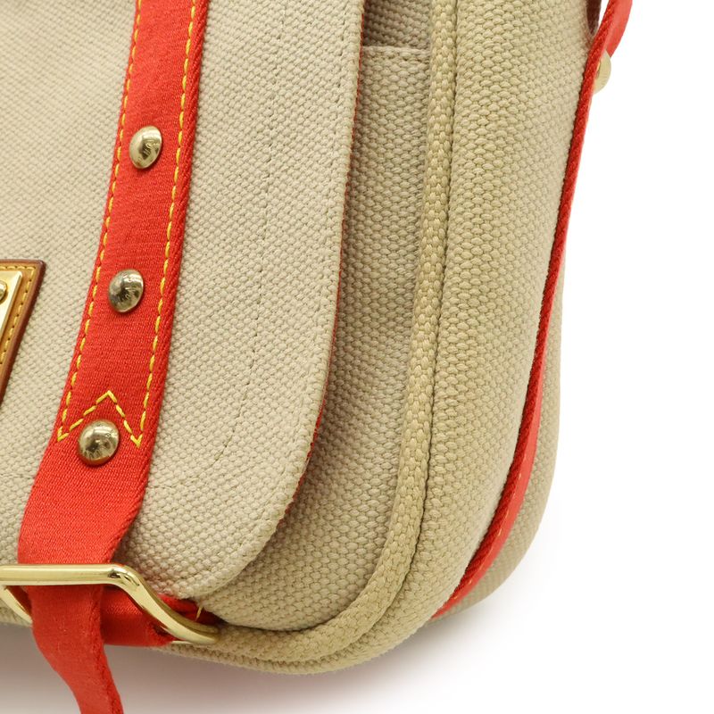 Louis Vuitton Antigua Besace PM Shoulder Bag Crossbody Canvas Beige Red