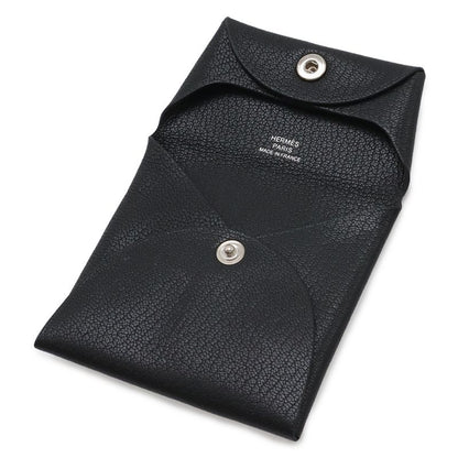 Hermes Bastia Coin Purse Chevre Leather Black Silver