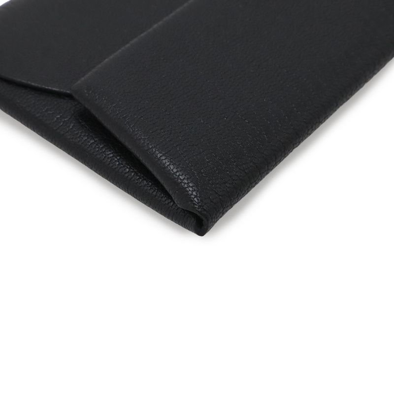 Hermes Bastia Coin Purse Chevre Leather Black Silver