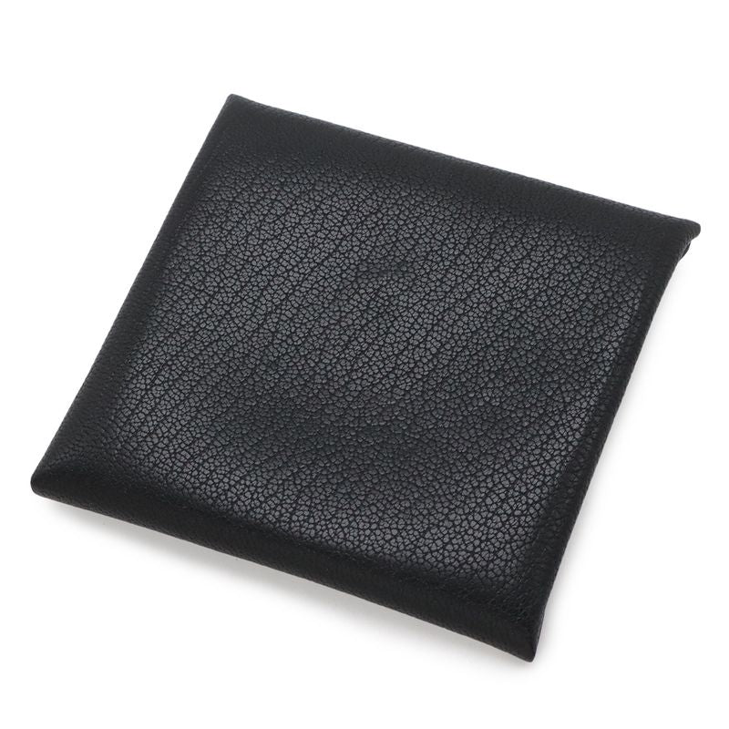 Hermes Bastia Coin Purse Chevre Leather Black Silver