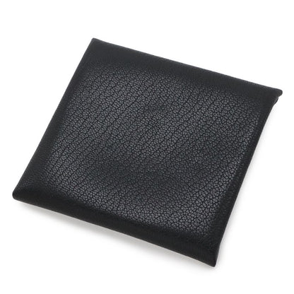 Hermes Bastia Coin Purse Chevre Leather Black Silver