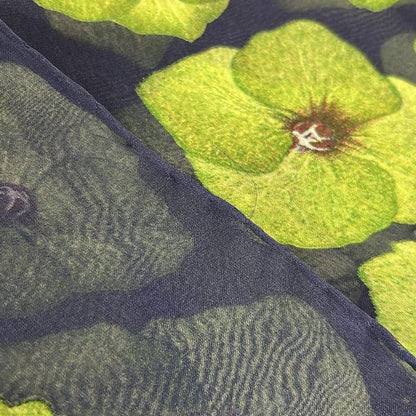 Gucci Scarf Navy Yellow Green Pink Floral Pattern Silk