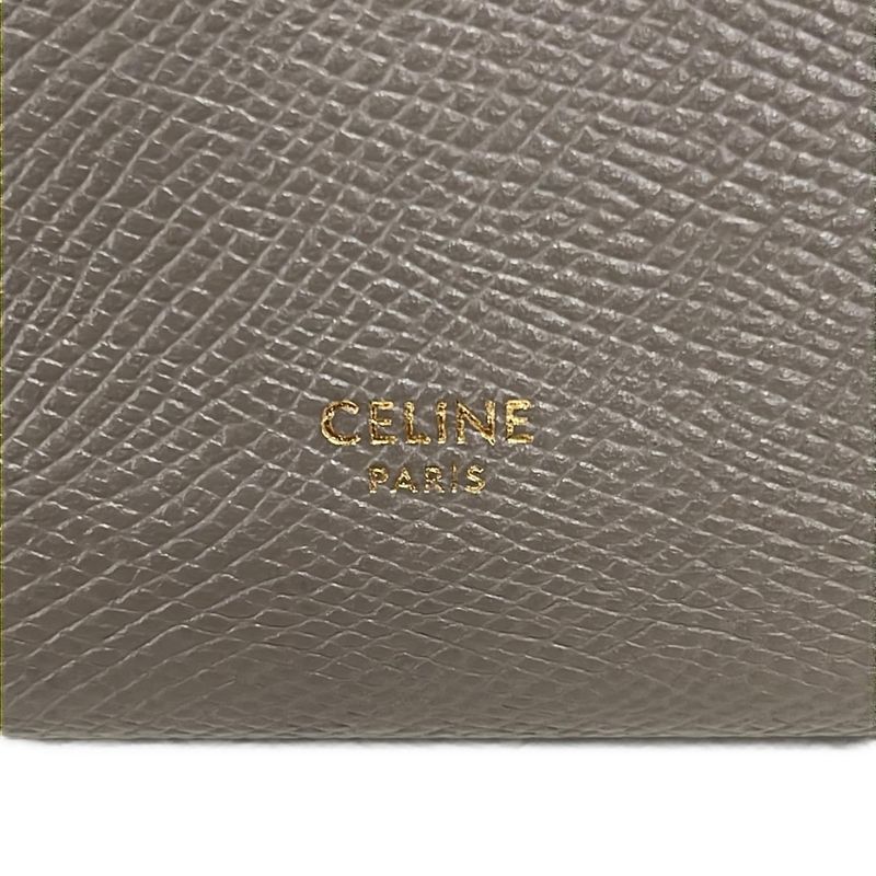 Celine Bifold Wallet Large Strap Gray Leather