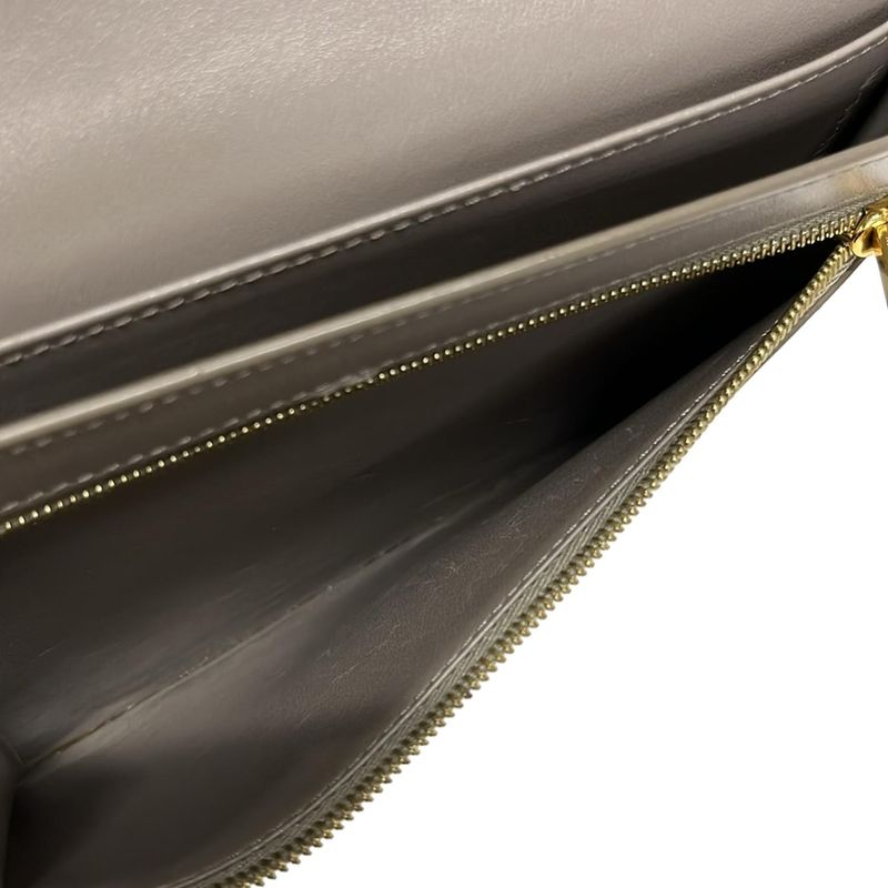 Celine Bifold Wallet Large Strap Gray Leather