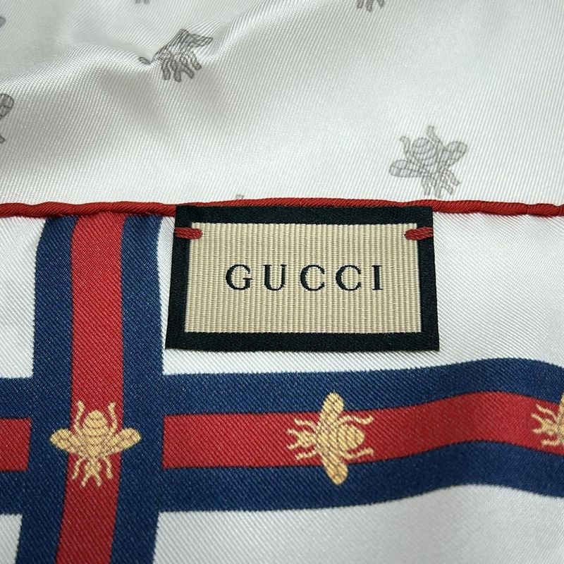 Gucci Scarf White Red Multi Silk Bee X