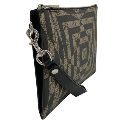 Gucci Clutch GG Carry On Beige Black Leather