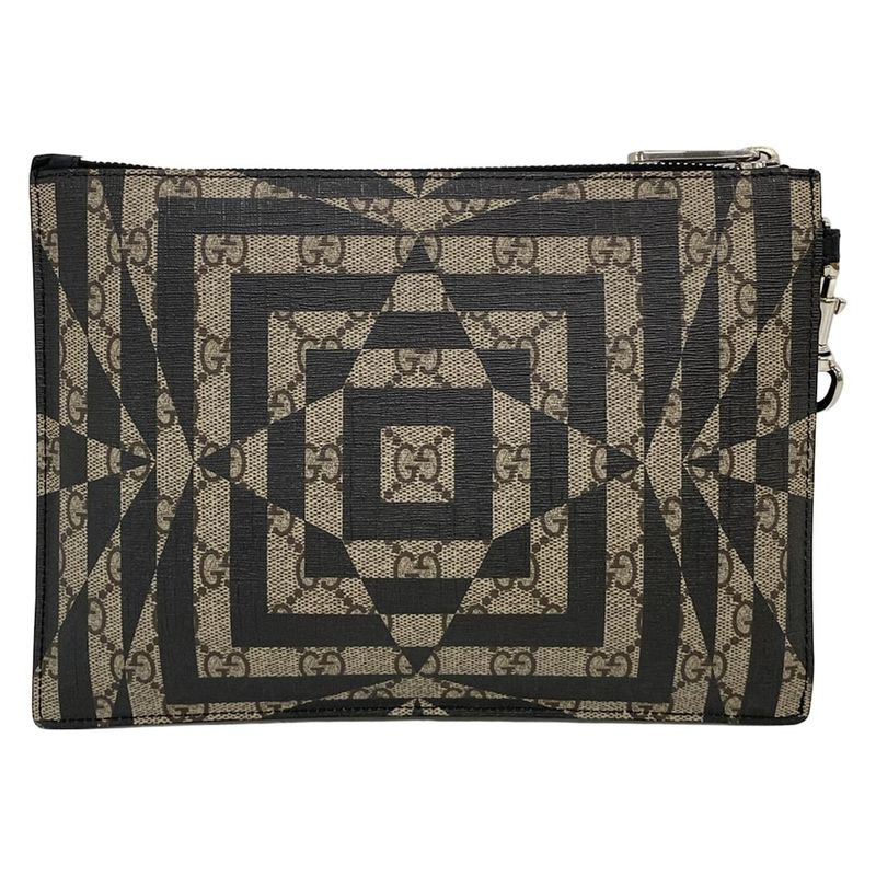 Gucci Clutch GG Carry On Beige Black Leather