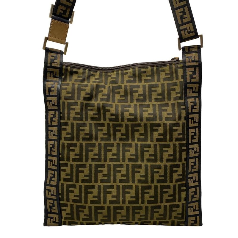 Fendi Shoulder Bag Zucca Pattern Khaki Black Brown Leather