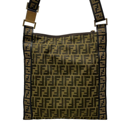 Fendi Shoulder Bag Zucca Pattern Khaki Black Brown Leather