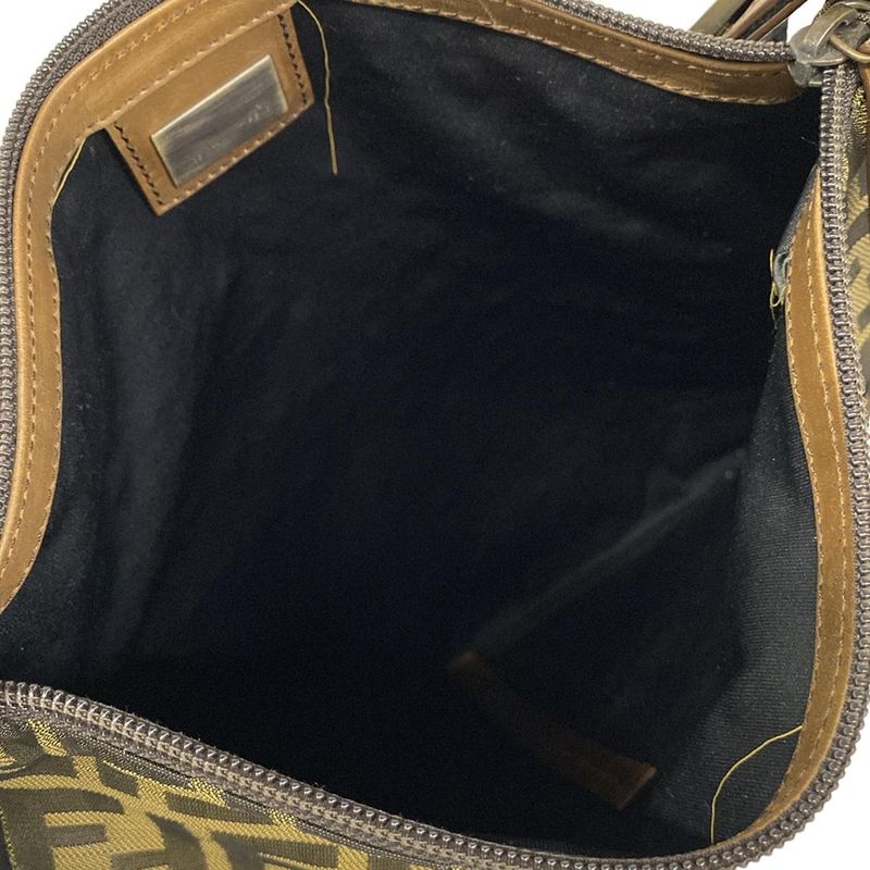 Fendi Shoulder Bag Zucca Pattern Khaki Black Brown Leather
