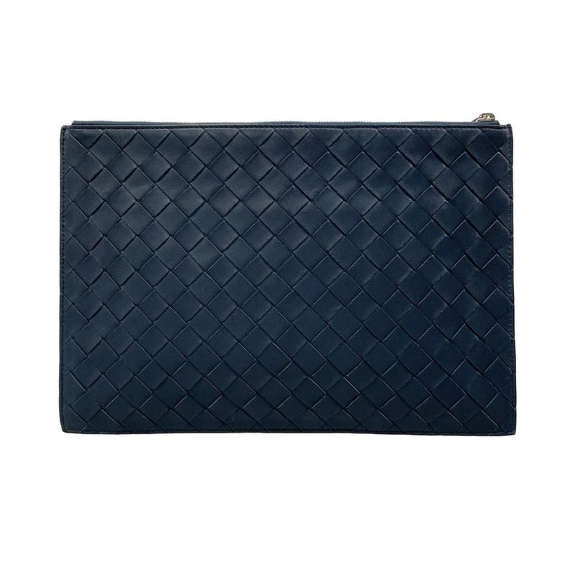 Bottega Veneta Clutch Intrecciato Navy Leather