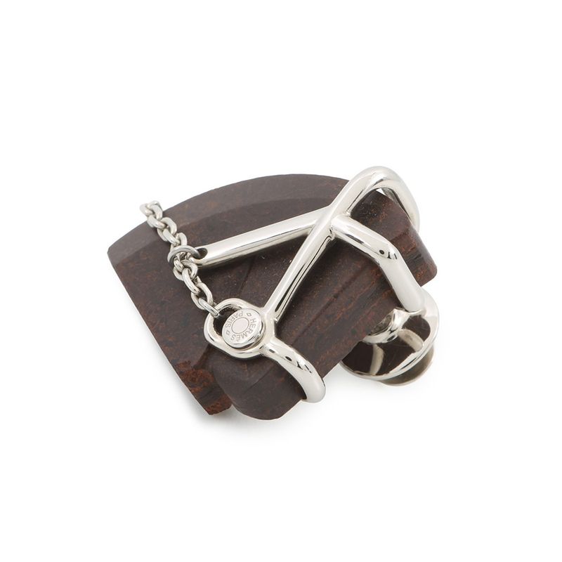 Hermes Brooch Cheval Brown Silver Metal