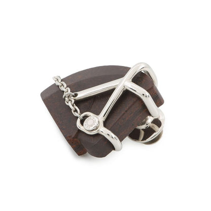 Hermes Brooch Cheval Brown Silver Metal