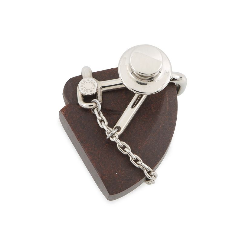 Hermes Brooch Cheval Brown Silver Metal