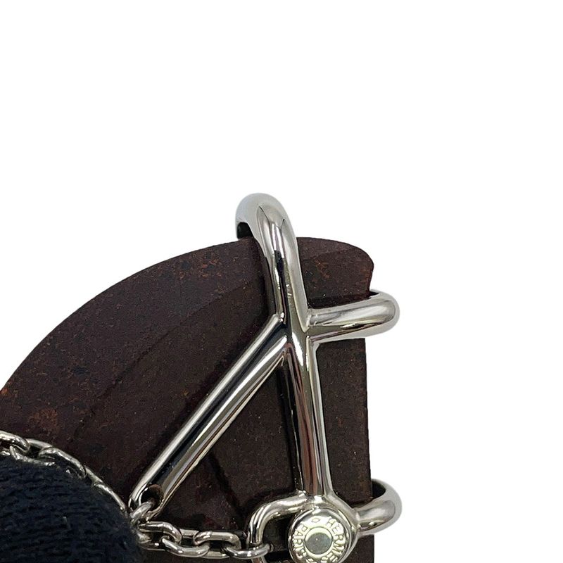 Hermes Brooch Cheval Brown Silver Metal