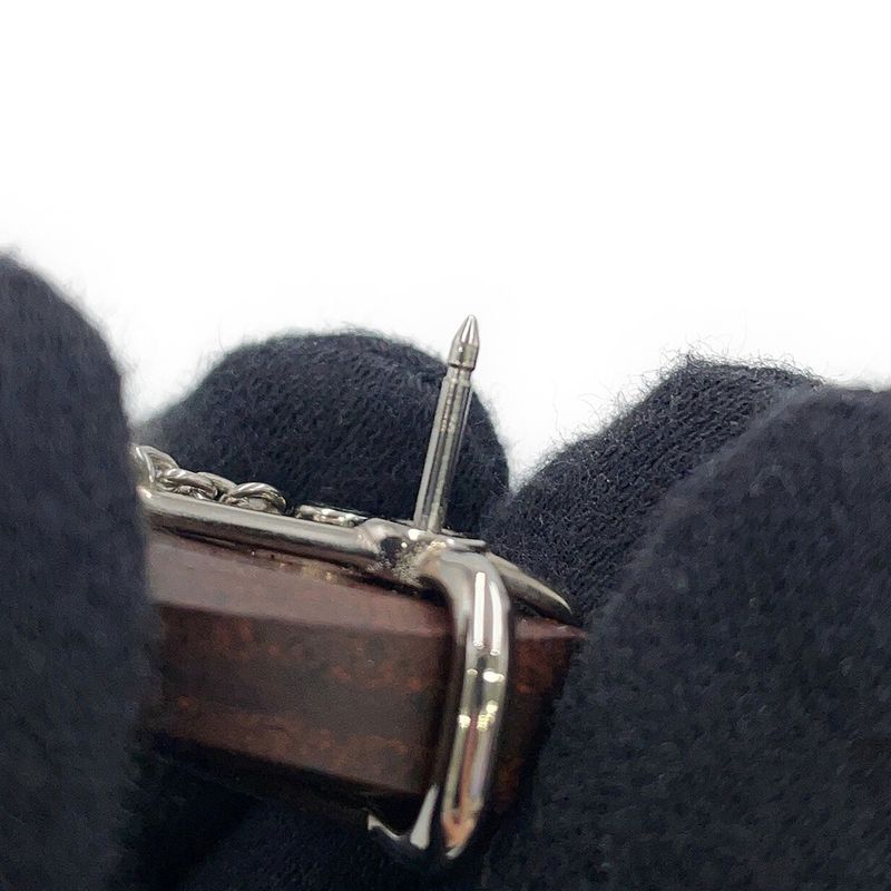 Hermes Brooch Cheval Brown Silver Metal