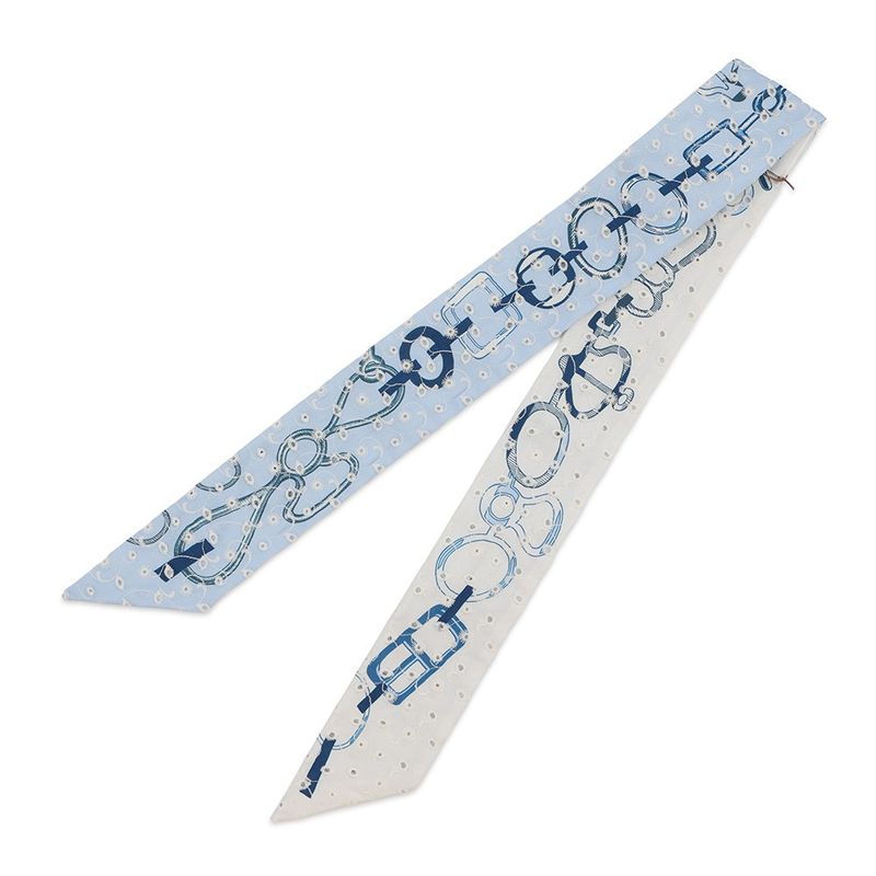 Hermes Scarf Twilly Re Boucles Broderie Anglaise Blue-blanc Marine