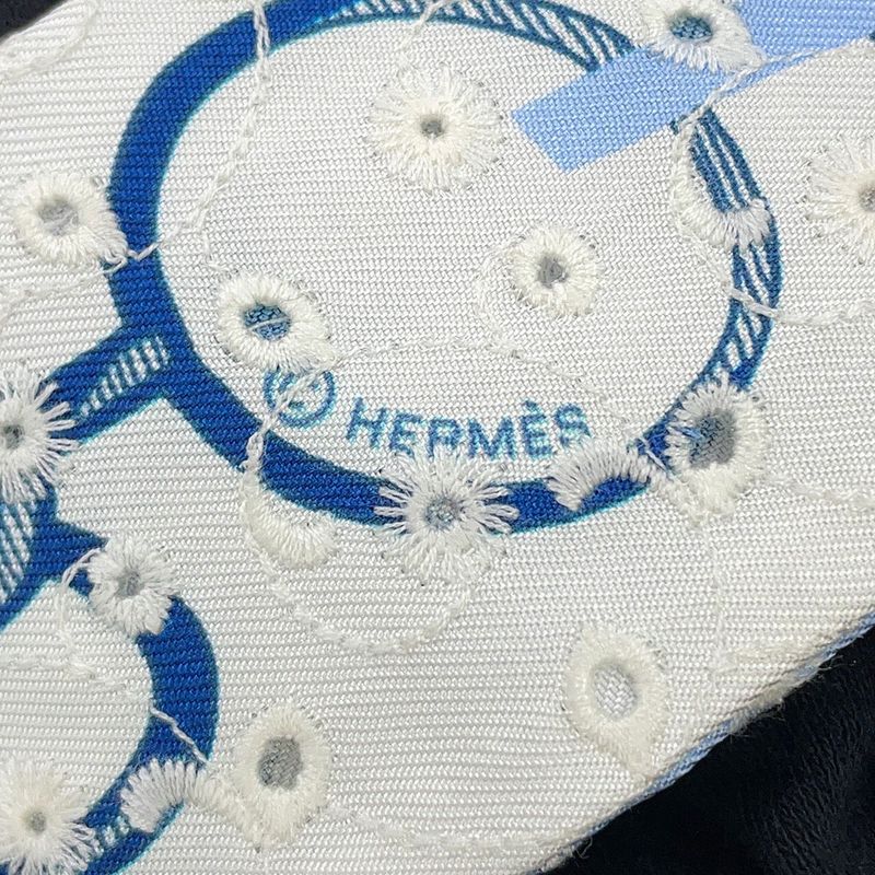 Hermes Scarf Twilly Re Boucles Broderie Anglaise Blue-blanc Marine