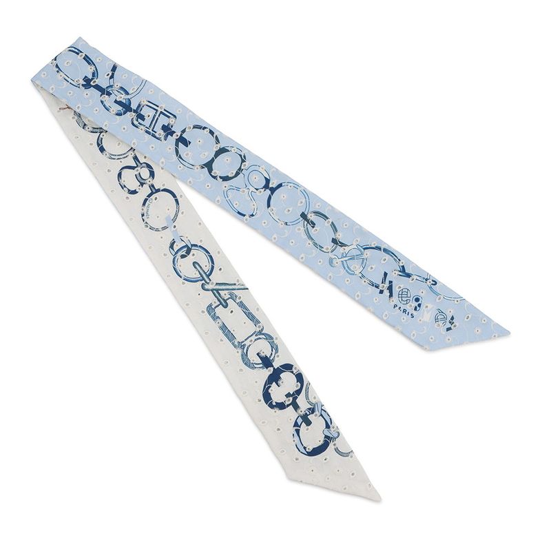 Hermes Scarf Twilly Re Boucles Broderie Anglaise Blue-blanc Marine